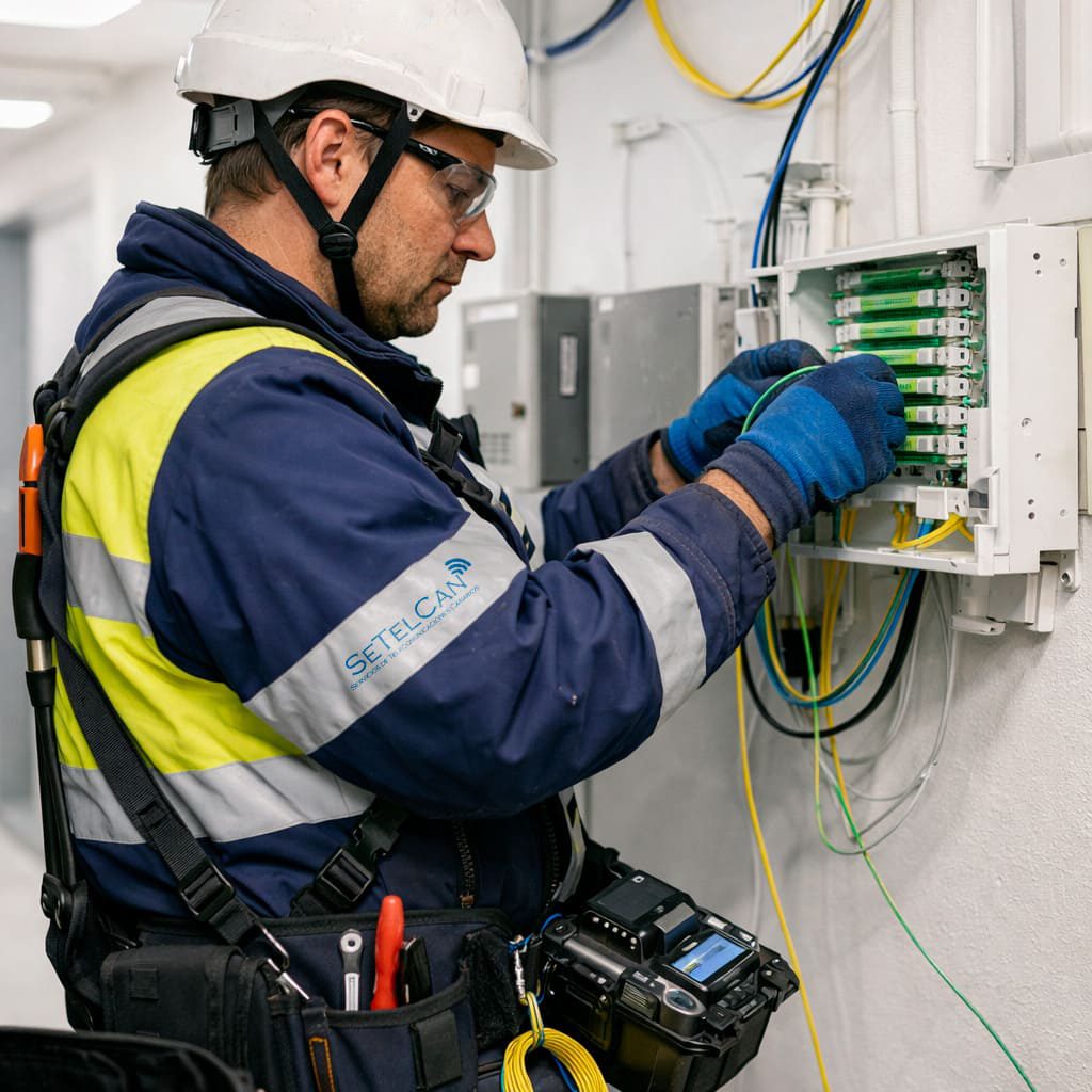 Instalador de fibra óptica en Canarias trabajando